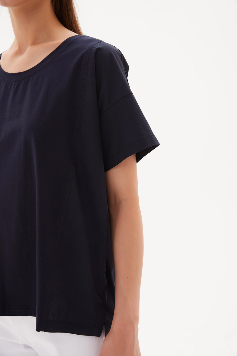 Boxy Combi Tee | Navy