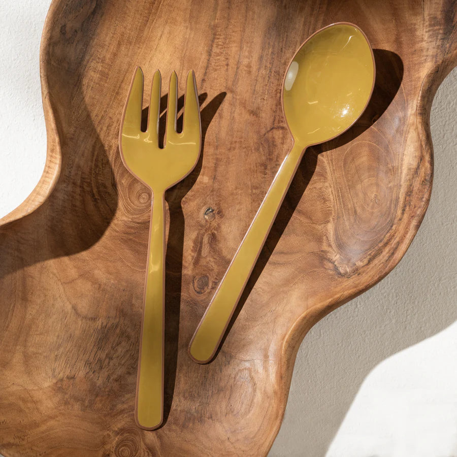Alder Enamel Salad Servers | Olive