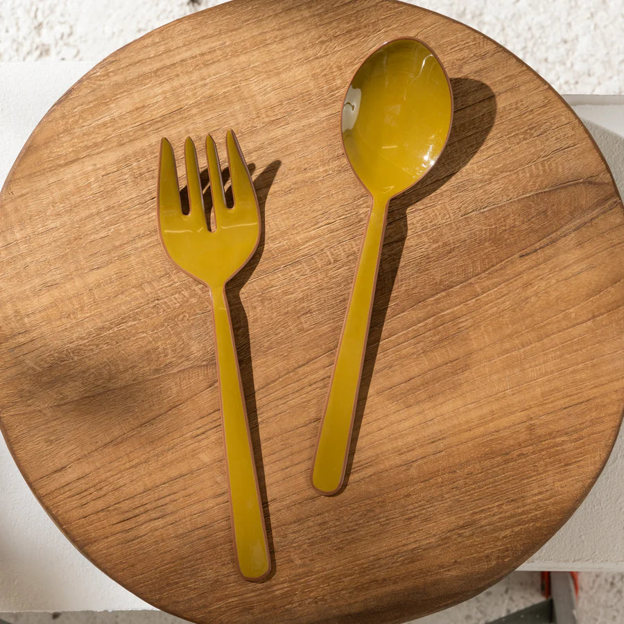 Alder Enamel Salad Servers | Olive