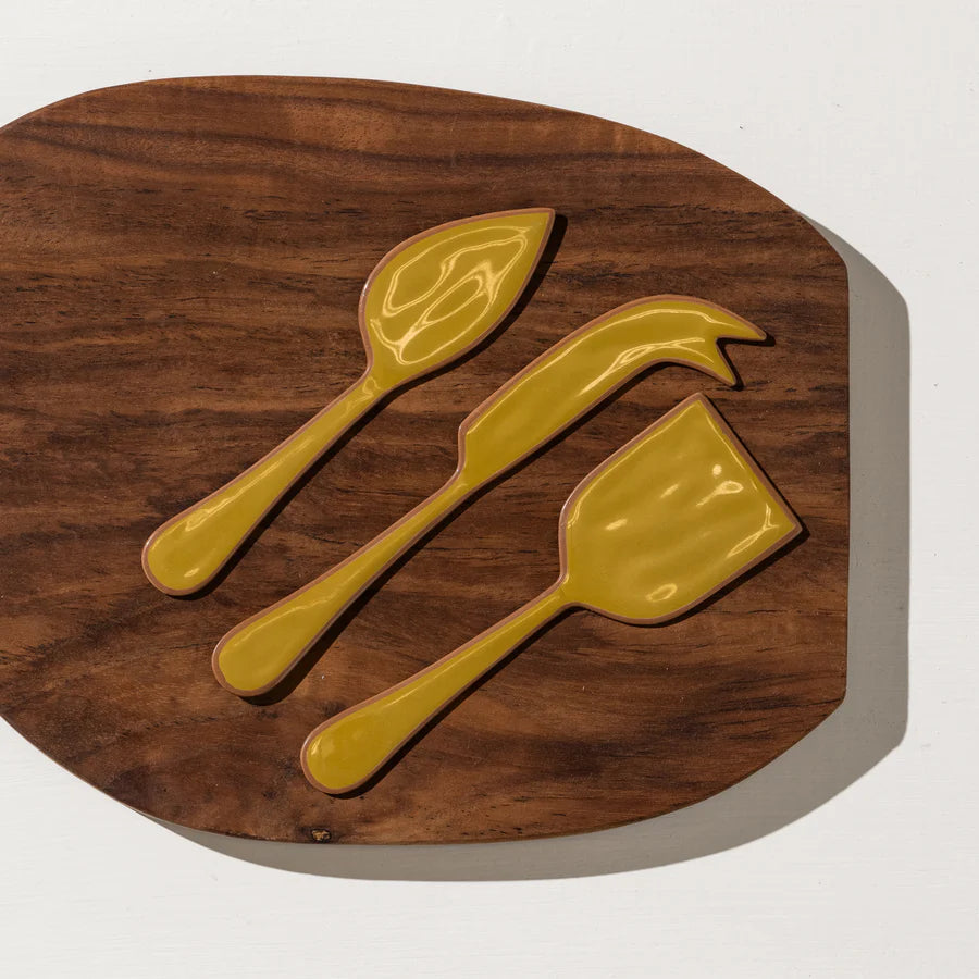 Alder Enamel Cheese Set | Olive
