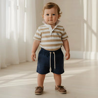 Baby Boys Rugby Polo Romper | Beige Stripe