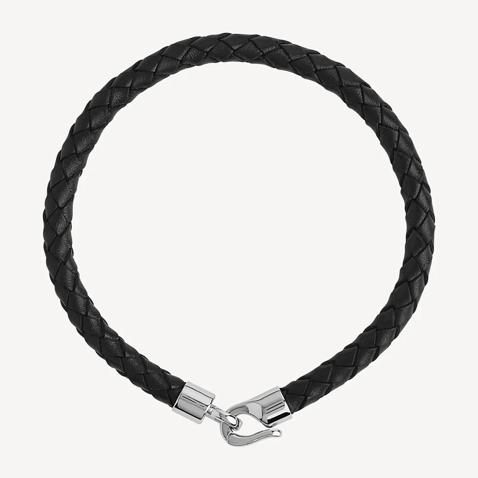 The Mariner Men’s Plaited Leather and Steel Bracelet | Black