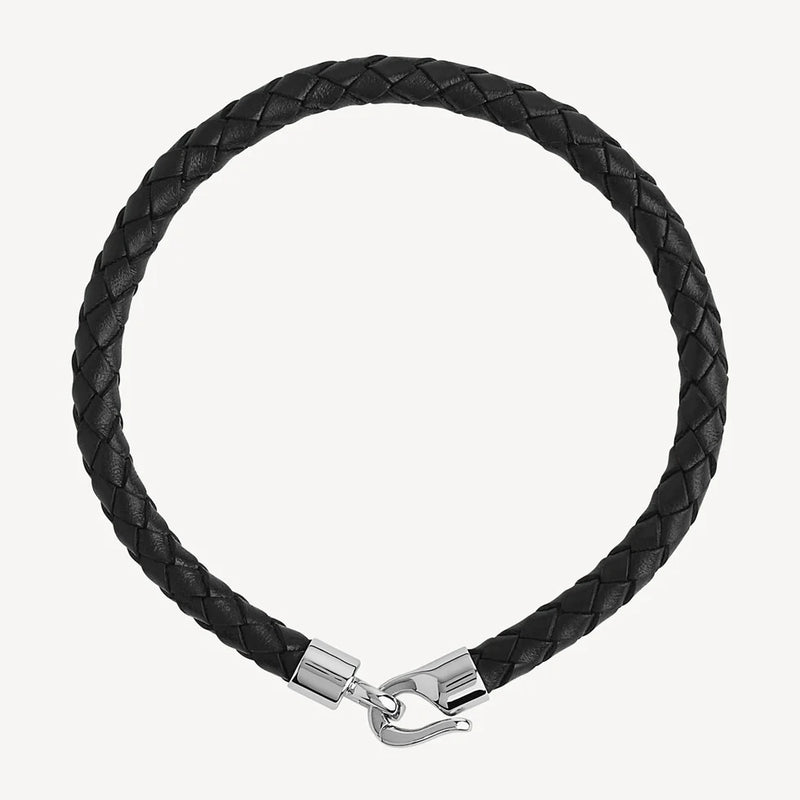 The Mariner Men’s Plaited Leather and Steel Bracelet | Black