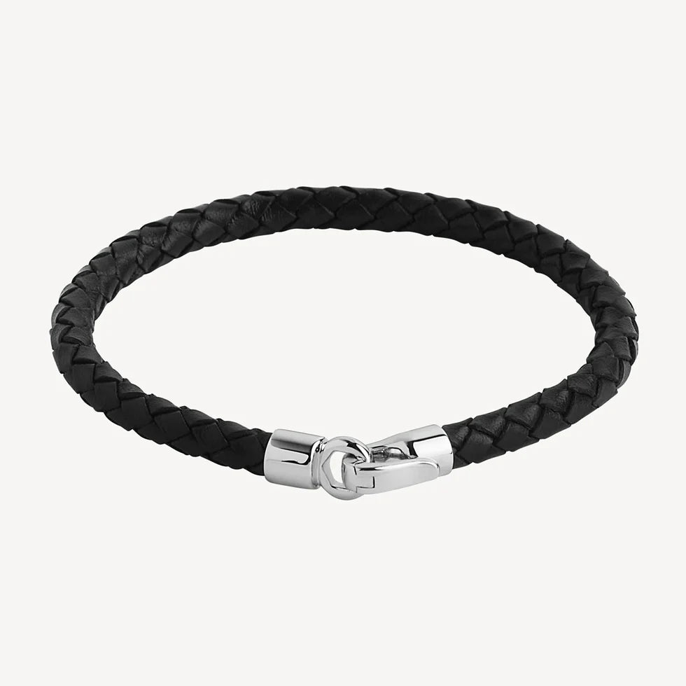 The Mariner Men’s Plaited Leather and Steel Bracelet | Black