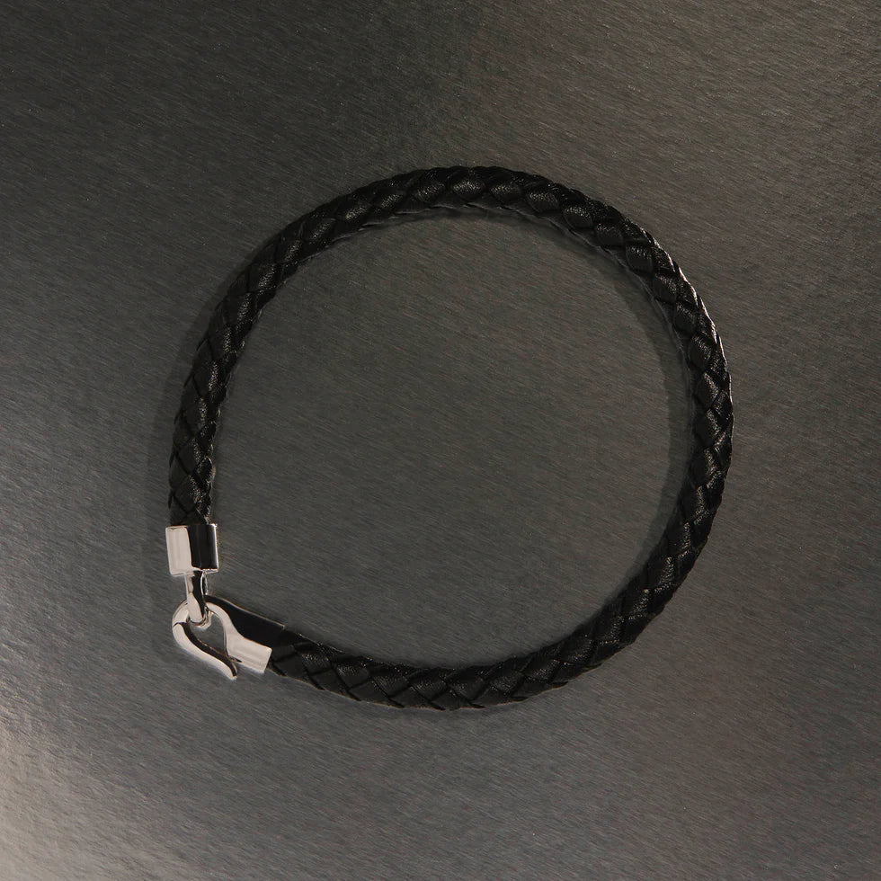 The Mariner Men’s Plaited Leather and Steel Bracelet | Black