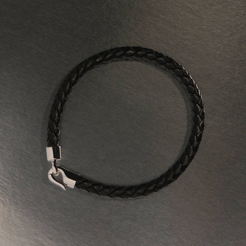 The Mariner Men’s Plaited Leather and Steel Bracelet | Black