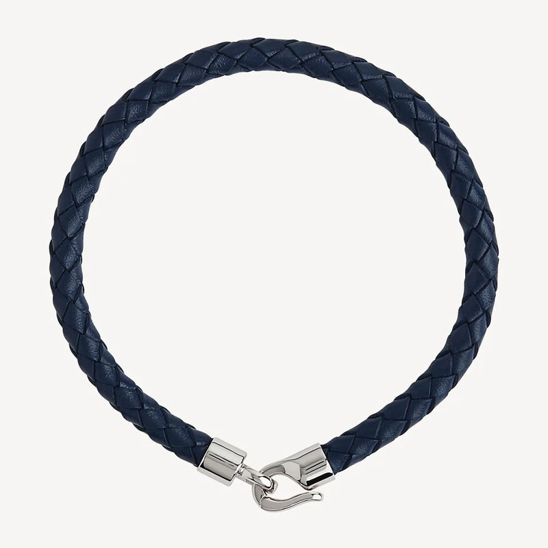 The Mariner Men’s Plaited Leather and Steel Bracelet | Navy