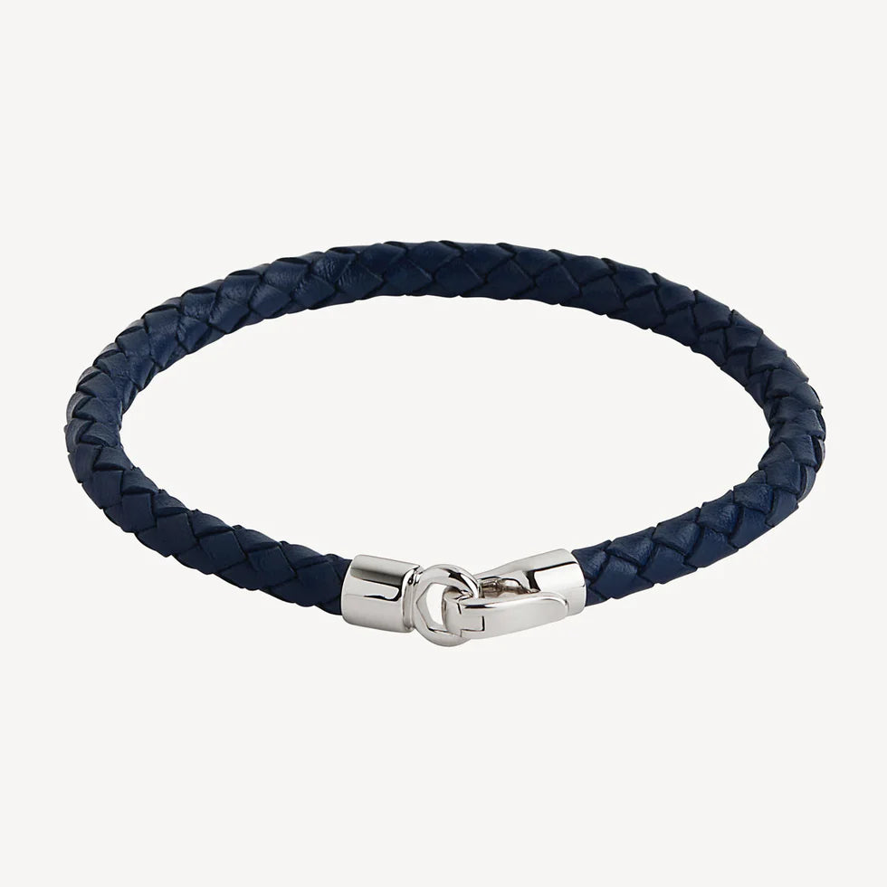 The Mariner Men’s Plaited Leather and Steel Bracelet | Navy