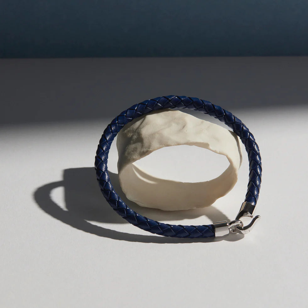 The Mariner Men’s Plaited Leather and Steel Bracelet | Navy