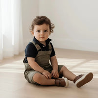 Baby Boys Roy Dungaree | Olive Brown Linen