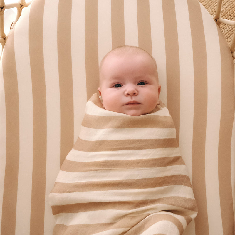Coffee Stripe Organic Muslin Wrap Swaddle