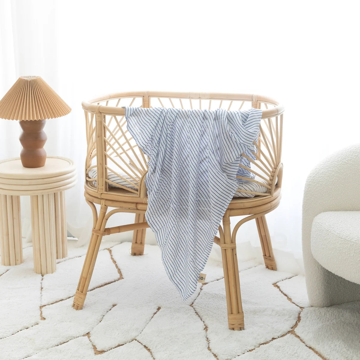 Navy Stripe Muslin Wrap Swaddle