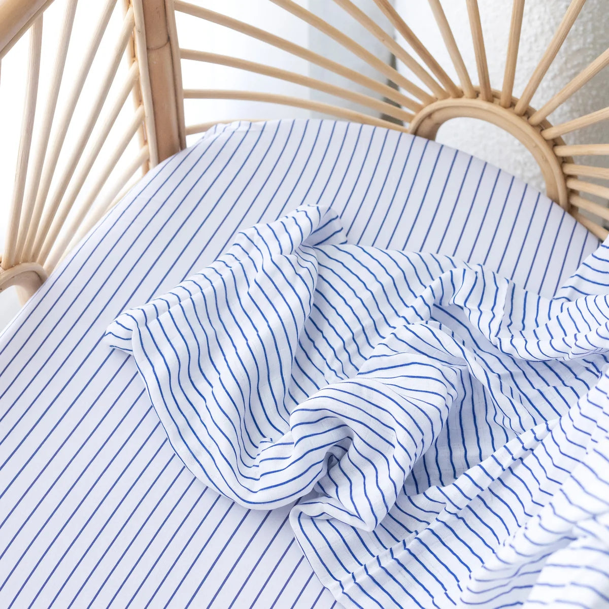 Navy Stripe Muslin Wrap Swaddle