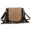 Oman Tooling Leather Hand Carved Flap Sling Bag with Turquoise Base