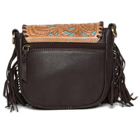 Oman Tooling Leather Hand Carved Flap Sling Bag with Turquoise Base