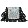 Oman Tooling Leather Hand Carved Flap Sling Bag with Turquoise Base