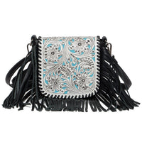 Oman Tooling Leather Hand Carved Flap Sling Bag with Turquoise Base
