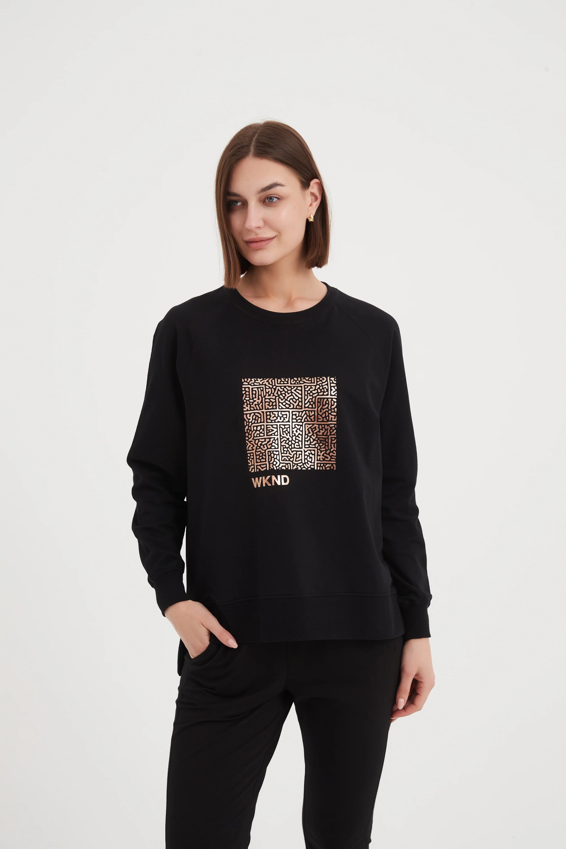 Weekend Art Print Sweat | Black/Rose Gold