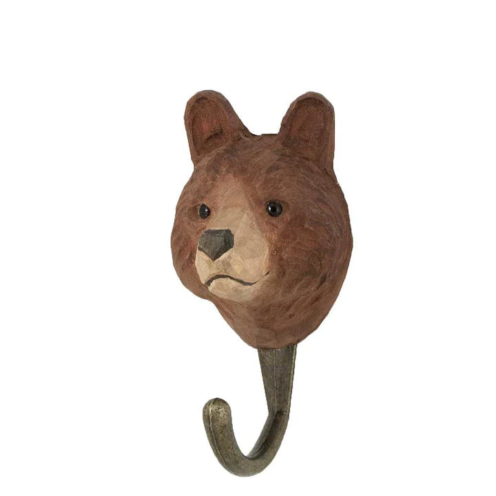 Hand Carved Brown Bear Hook