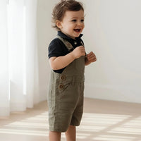 Baby Boys Roy Dungaree | Olive Brown Linen