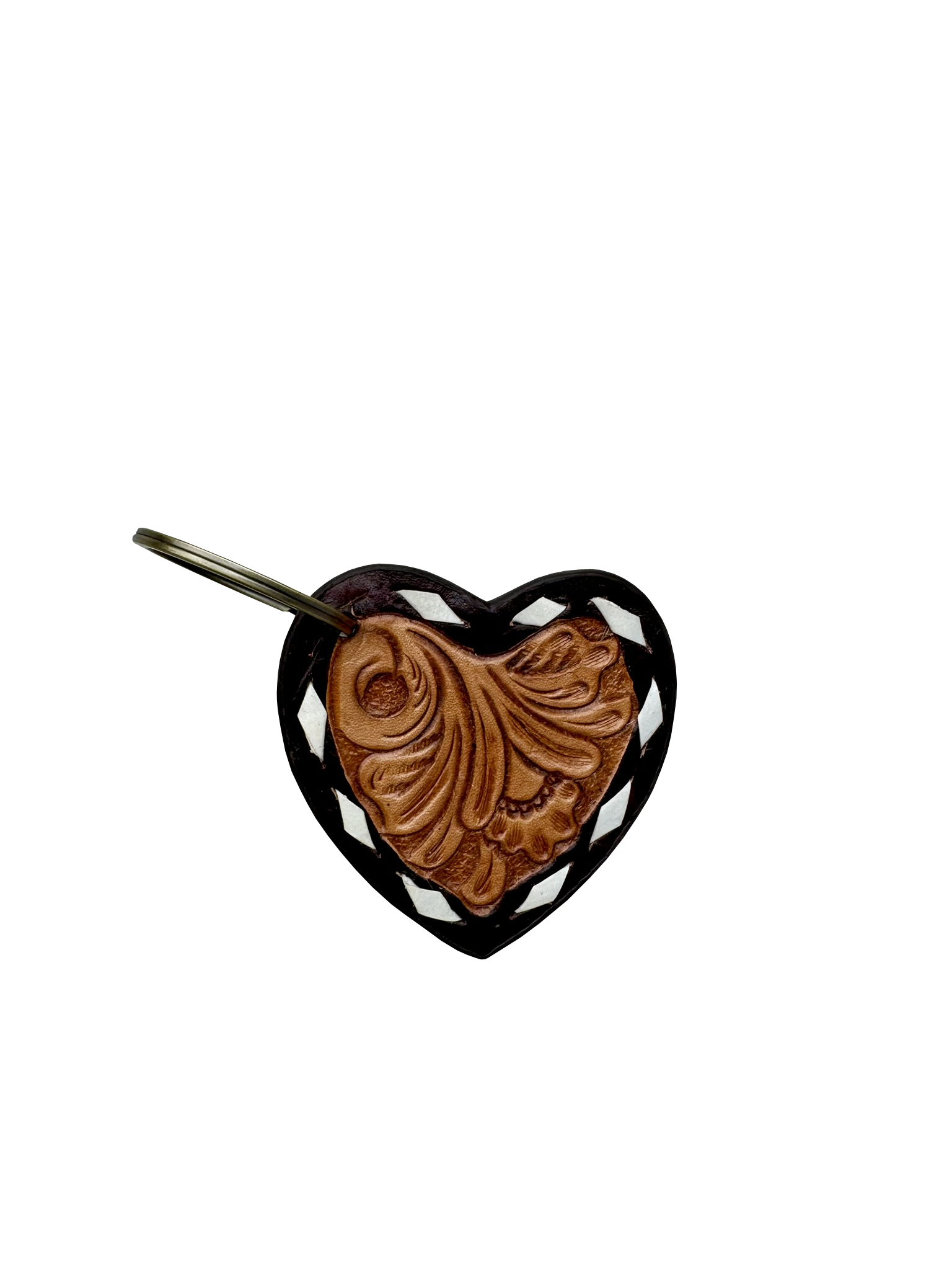 Buck Stitch Tooling Leather Heart Keyring