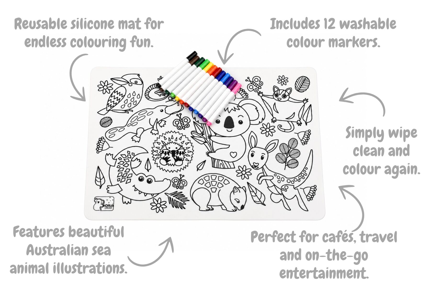 Reusable Silicone Drawing Mat | Australian Animals
