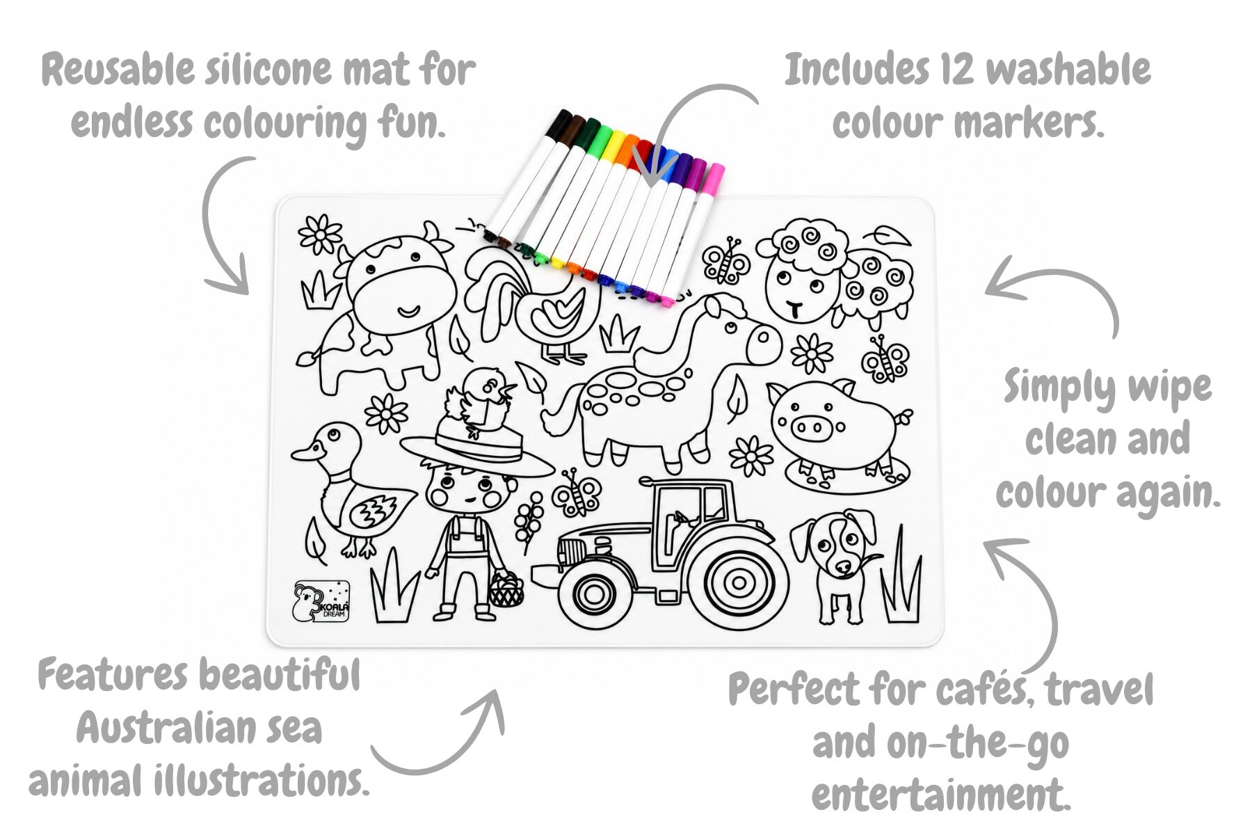 Reusable Silicone Drawing Mat | Farm Animals