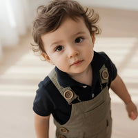 Baby Boys Roy Dungaree | Olive Brown Linen