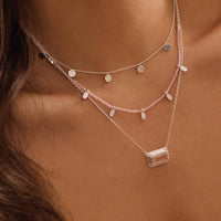 Rose Quartz Pendant Necklace with White Topaz | Sterling Silver