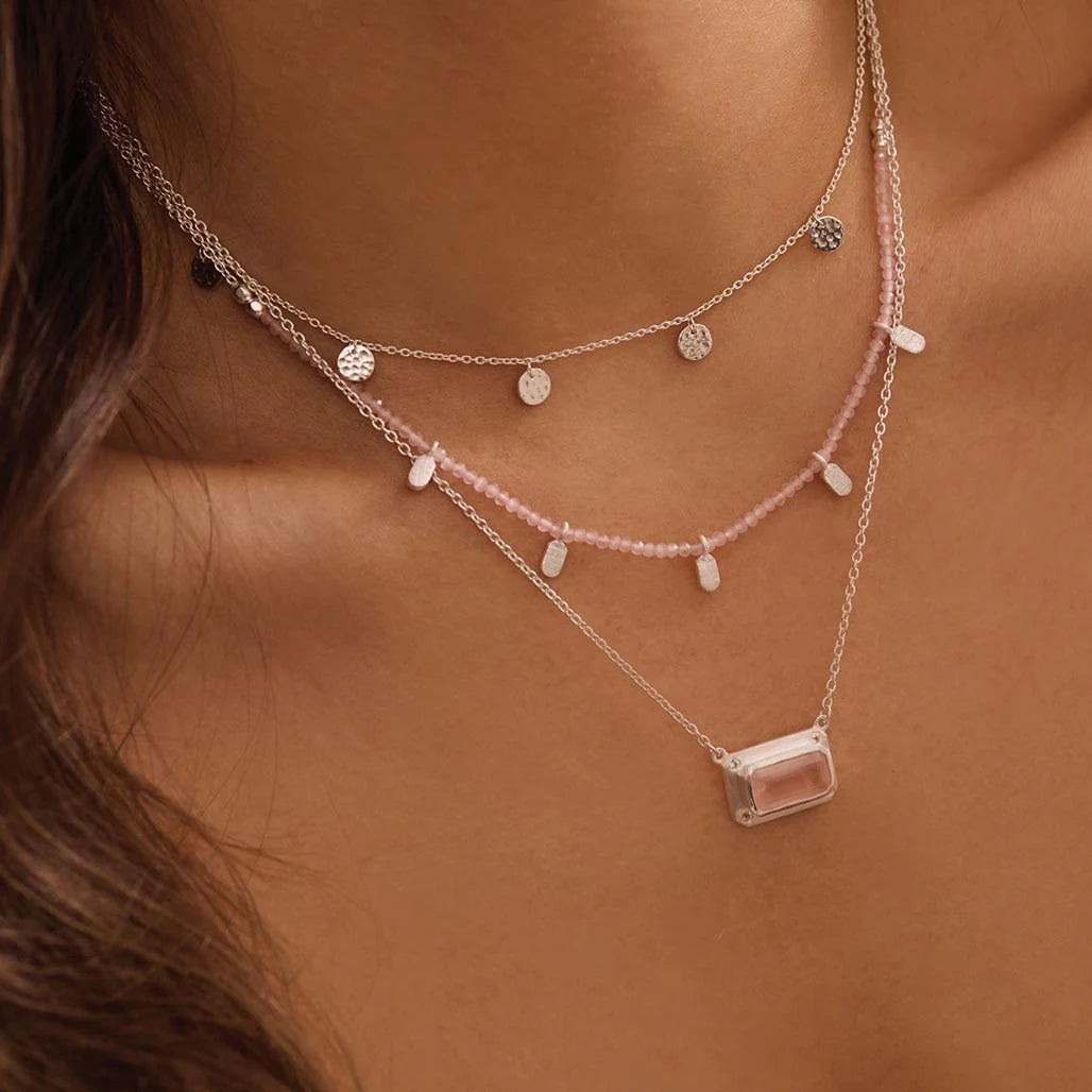 Rose Quartz Pendant Necklace with White Topaz | Sterling Silver