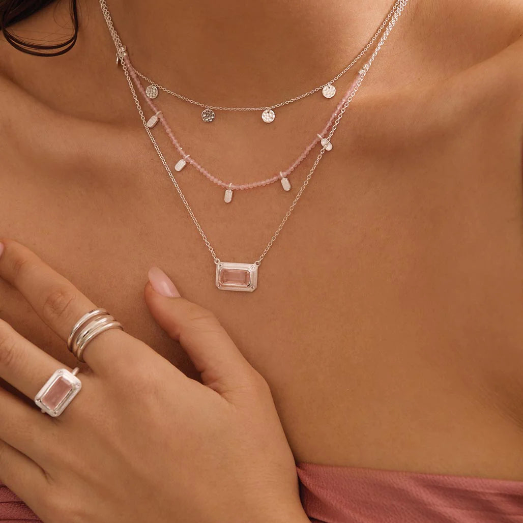Rose Quartz Pendant Necklace with White Topaz | Sterling Silver