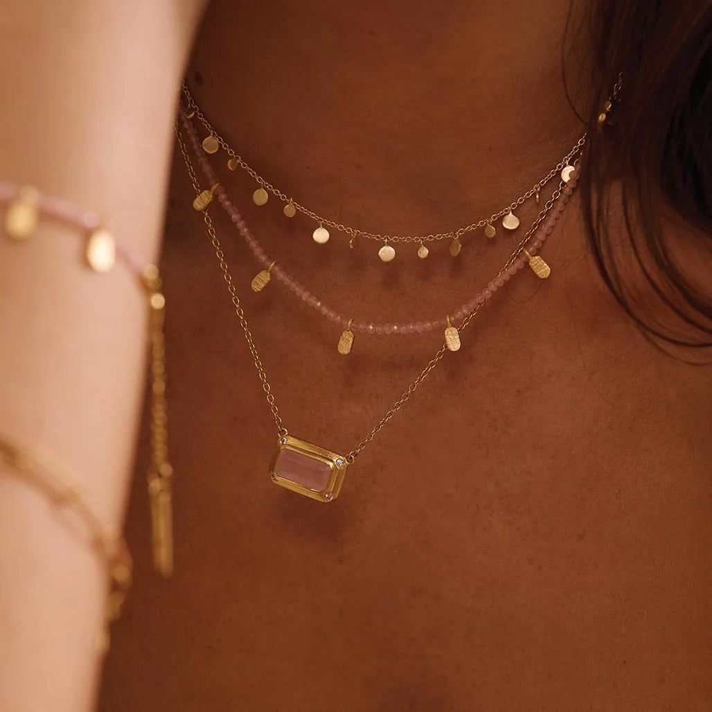 Rose Quartz Choker | 18KT Yellow Gold Plate