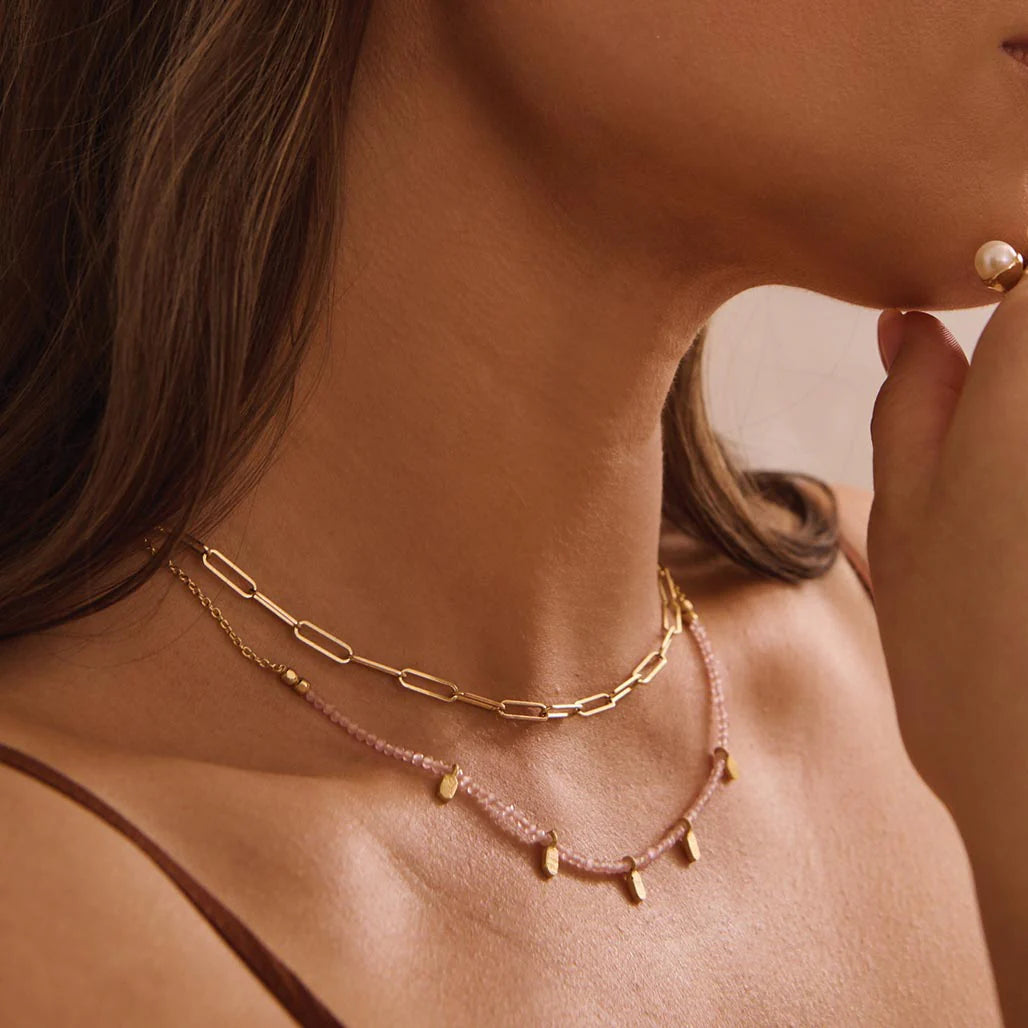 Rose Quartz Choker | 18KT Yellow Gold Plate