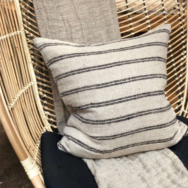 Angaston Handloomed Linen Cushion Black Stripe | 60x60cm