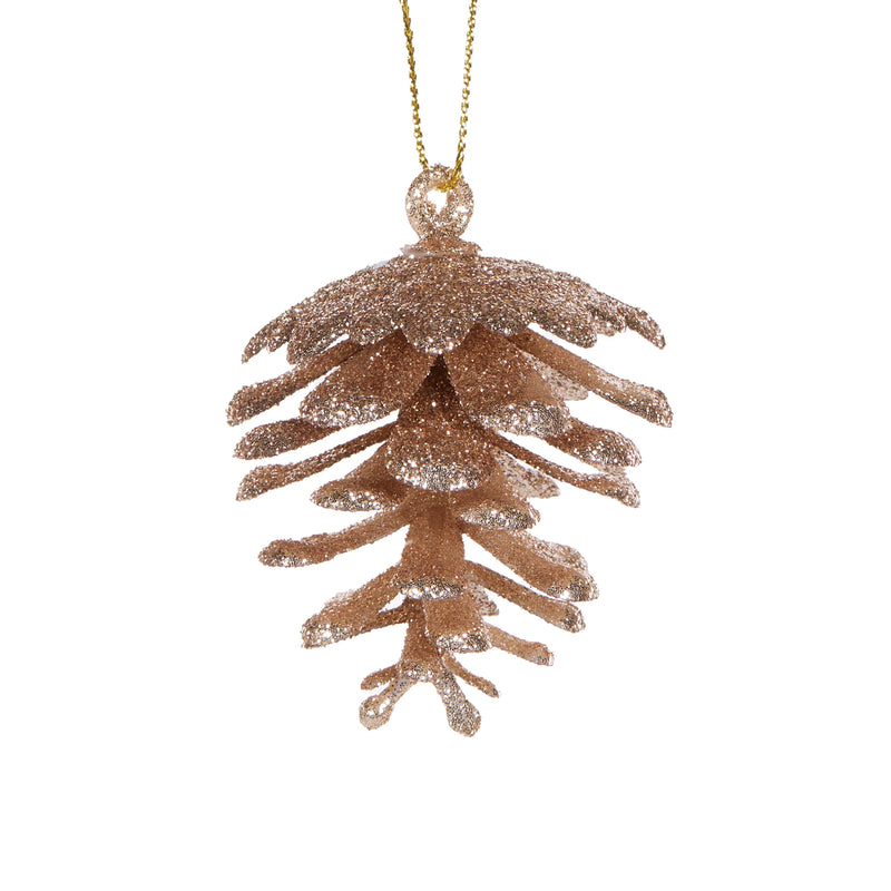 Glittered Champagne Pinecones Hanging | 6pk