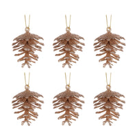 Glittered Champagne Pinecones Hanging | 6pk