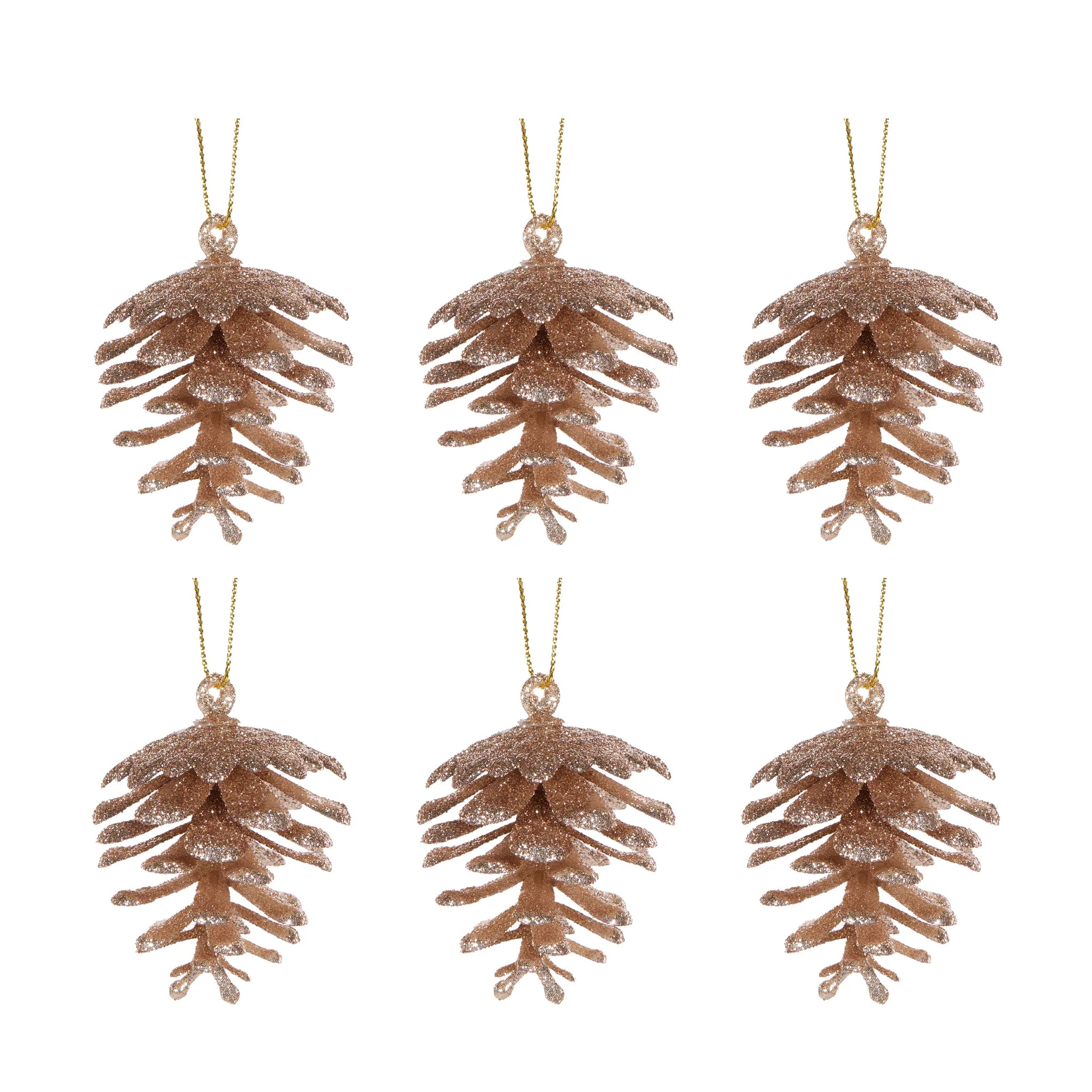 Glittered Champagne Pinecones Hanging | 6pk