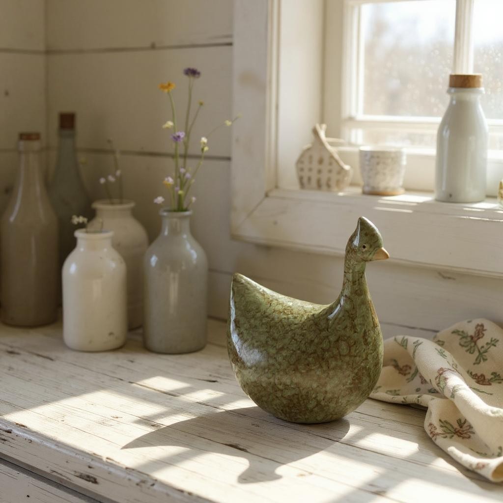 Mottled Green Ceramic Hen
