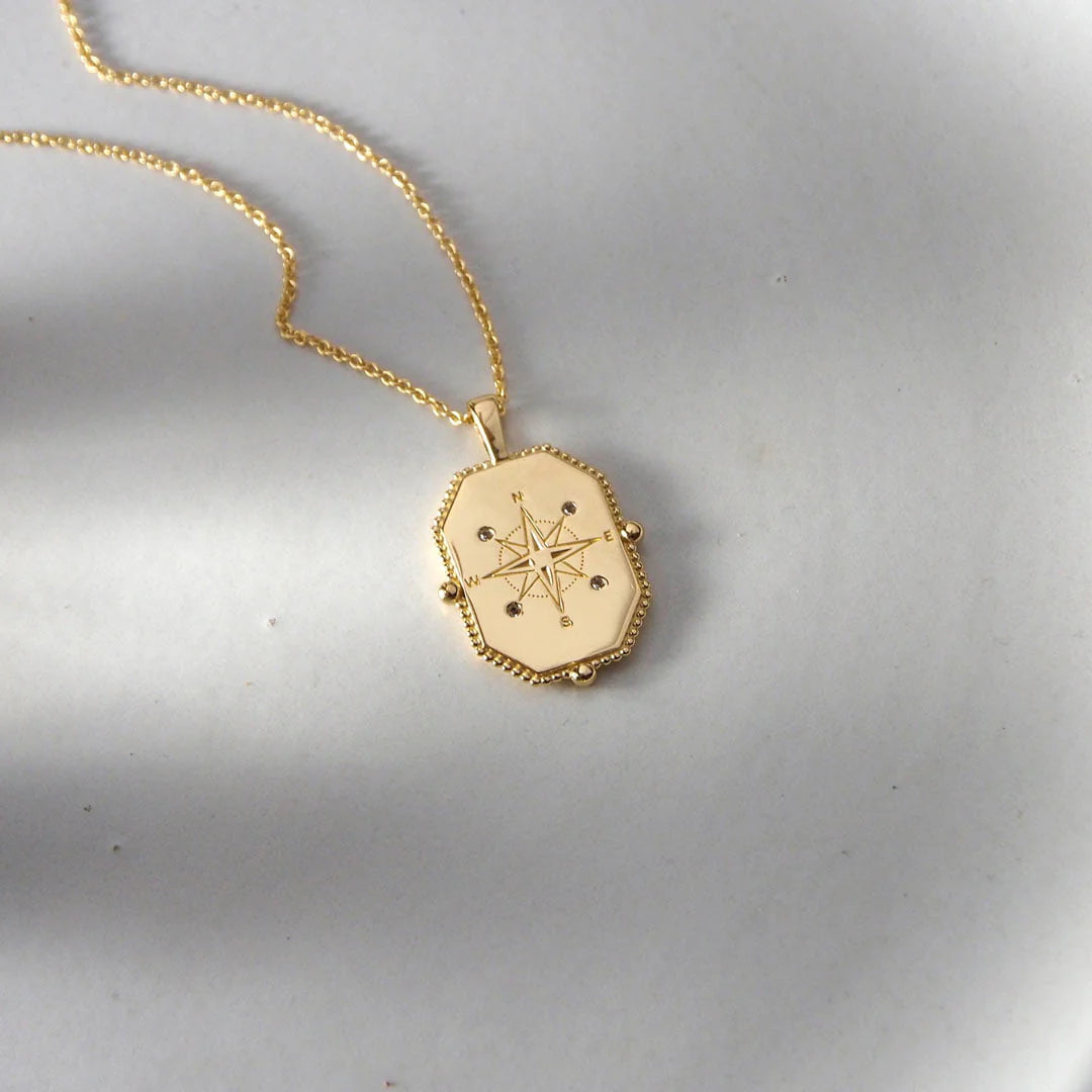 Compass Necklace | 18KT Yellow Gold Plate