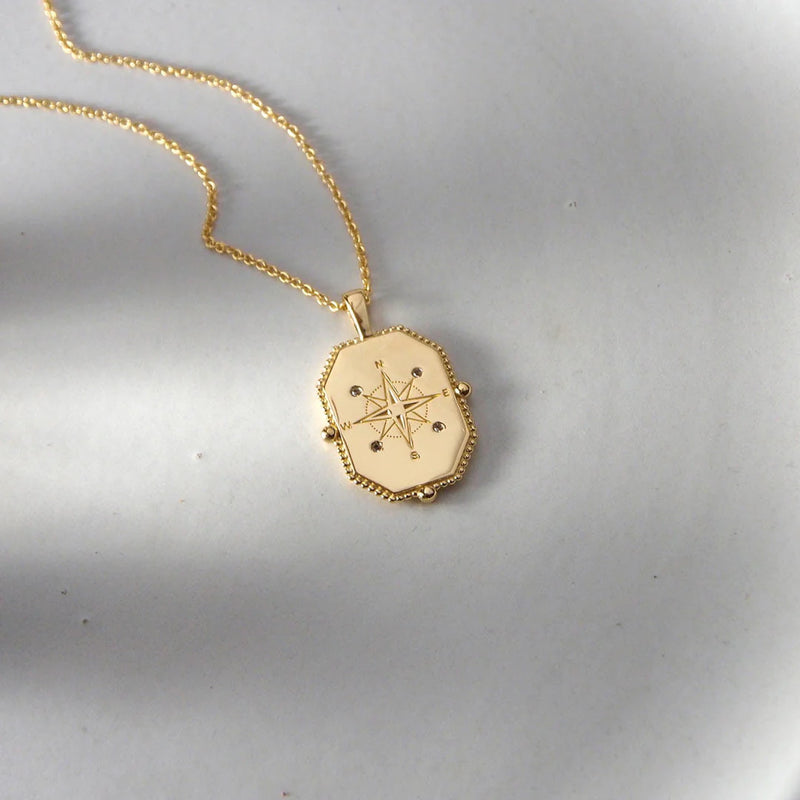 Compass Necklace | 18KT Yellow Gold Plate