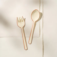 Alder Enamel Salad Servers | Cream