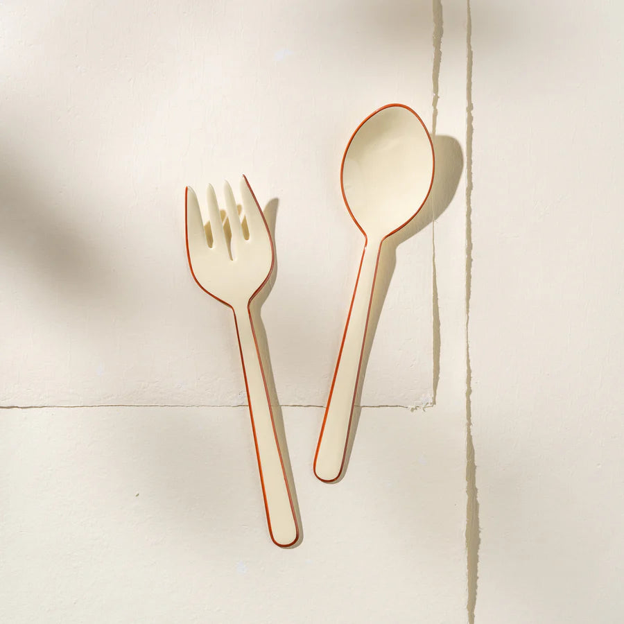 Alder Enamel Salad Servers | Cream