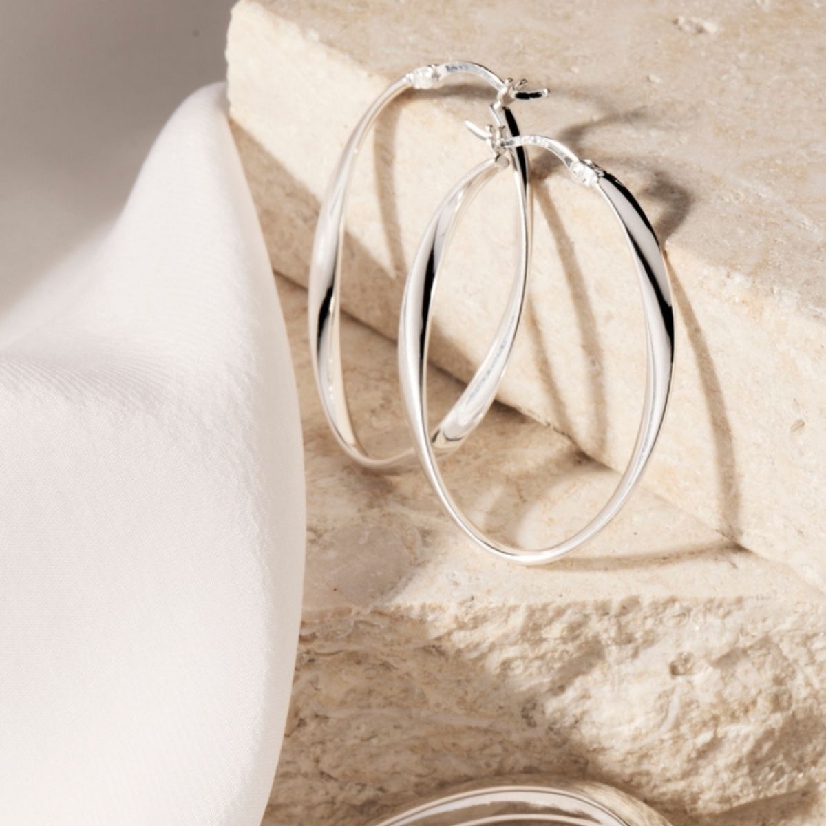 Cinta Large Silver Hoop Earring