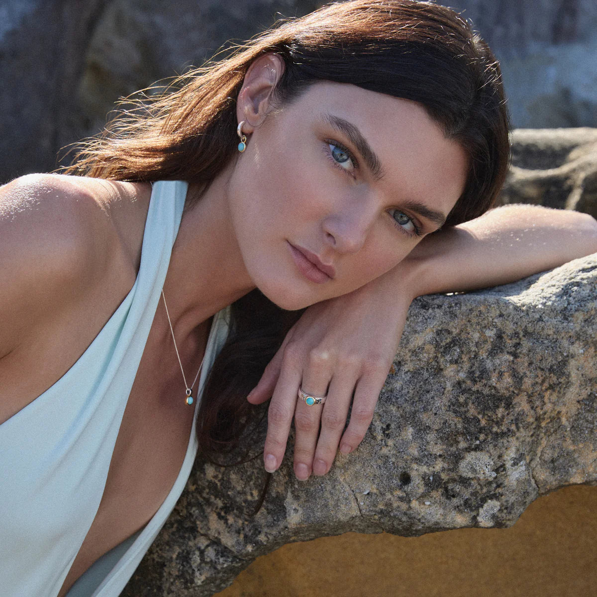 Solace 2-Tone Amazonite Huggie Earring