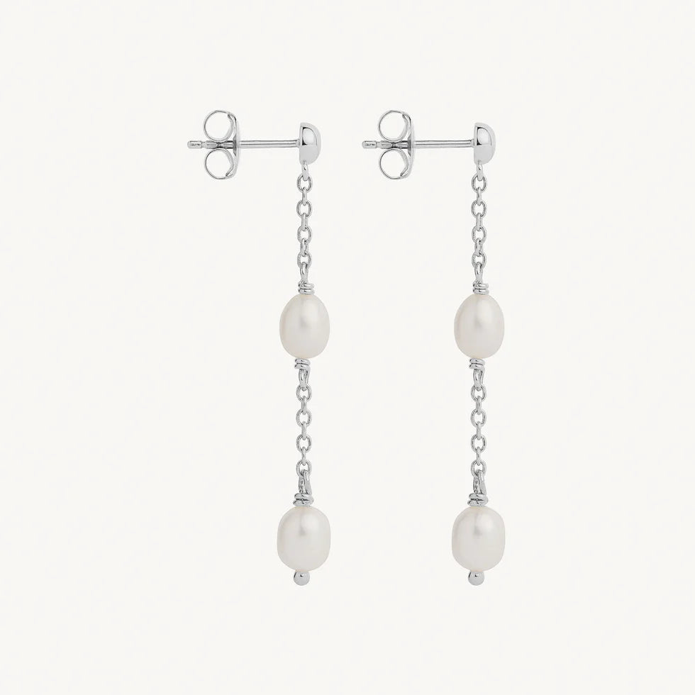 Tidal Whisper Silver Double Pearl Earring
