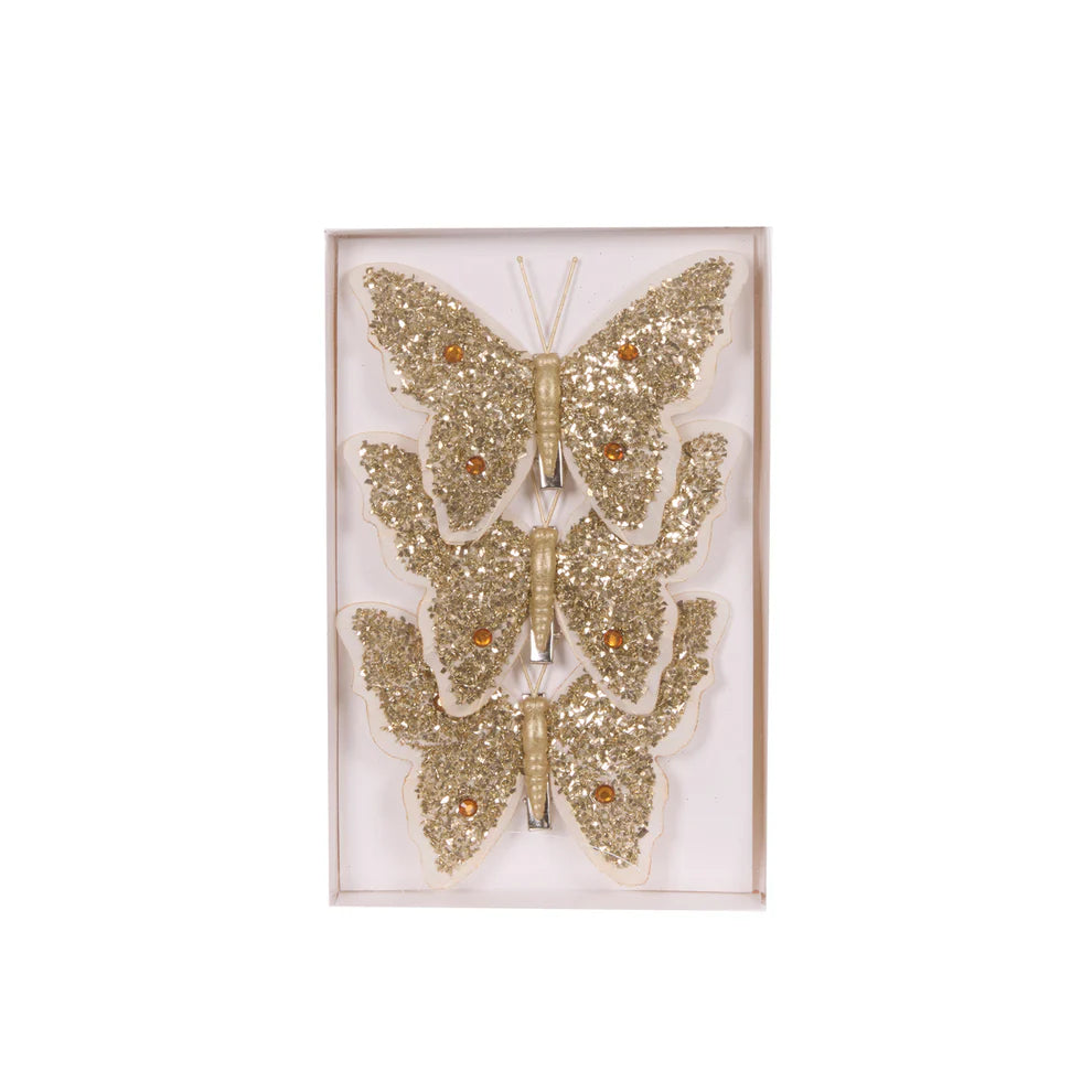 3pk Gold And White Butterflies