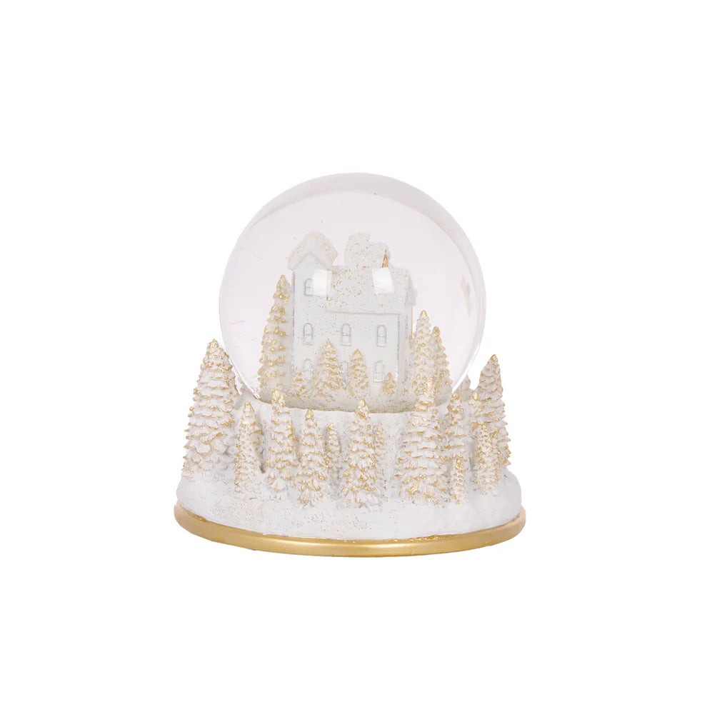 Musical White And Gold Village Snow Globe