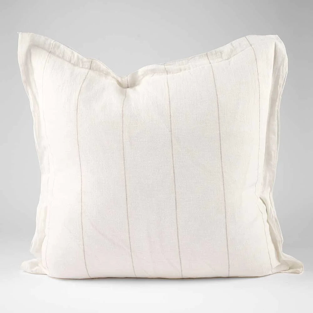 Carter Linen Cushion| White w' Natural Fine Stripe| 50x50cm