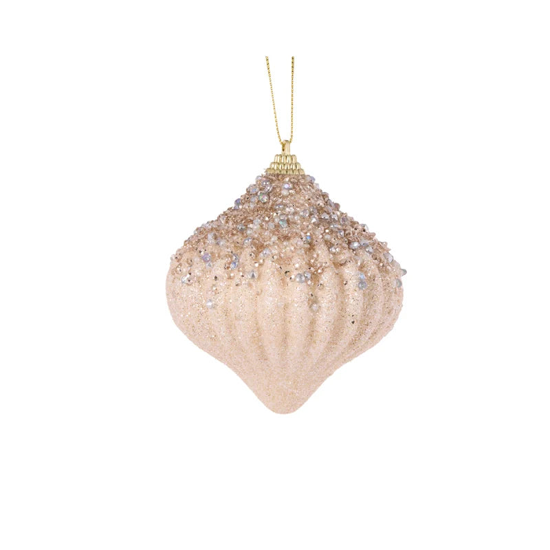 Beige Pearl Topped Swirl Onion Bauble