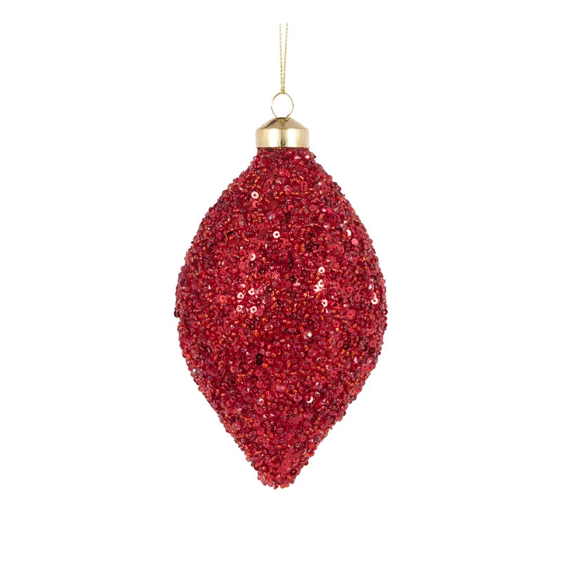 Ruby Textured Glitter Drop Bauble